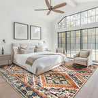 Area Rug 4x6 Rug Machine Washable Non-Slip Low Pile Print Pattern Western Rug for Living Room Bedroom Entryway Tribal Series -Orange/Brown