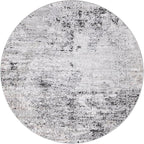 Rugs.com Leipzig Collection Round Rug – 6 Ft Round Grey Low-Pile Rug Perfect for Kitchens, Dining Rooms