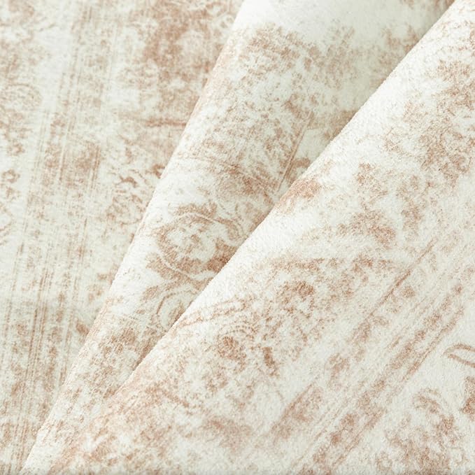 Runner Rug 3x8 Cream Hallway Washable Beige Carpet Non Slip Vintage Medallion Beige Carpet Low Pile Soft Distressed Retro Indoor Long Rug for Entryway Kitchen Bathroom Laundry Bedroom