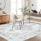 Area Rug 4x6 Vintage Rug, Machine Washable Vintage Distressed Medallion Rug Non-Slip Soft Low Pile Large Indoor Rugs for Bedroom Kitchen Dining Room Office(Taupe,4'x6')