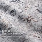 Phantoscope Washable Runner Rug 2'x10' Non-Slip, Vintage Neutral Hallway Rugs for Entryway, Stair, Bedroom, Distressed Boho Floral Medallion Pattern, Low-Pile Foldable Carpet, Light Grey/Neutral