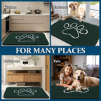 OLANLY Dog Door Mat for Muddy Paws 70x46, Paw Print Design, Absorbs Moisture and Dirt, Absorbent Non-Slip Washable Doormat, Quick Dry Chenille Mud Mat, Entry Indoor Entryway Carpet, Blackish Green