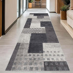 Modern Geometric Patchwork Indoor Runner Rug for Living Room, Charcoal 2.7'x 8' Rug Rockwood Collection Hardwood Floors Decor for Bedroom, Grey Throw Carpet for Office Entryway Dining Room