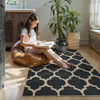 Lahome Moroccan 3x5 Outdoor Rug, Easy Jute Black Washable Rug for Entryway Front Porch, Geometric Trellis Woven Non Slip Door Mat for Entrance, Thin Non Shedding Farmhouse Throw Rugs for Balcony