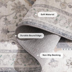 Marsail Area Rug 5x7, Soft & Slip-Resistant Large Area Rug with Reinforced Bound Edges, Vintage Short-Pile Washable Rug with Floral Pattern for Living Room, Dinning Room and Bedroom, Brown