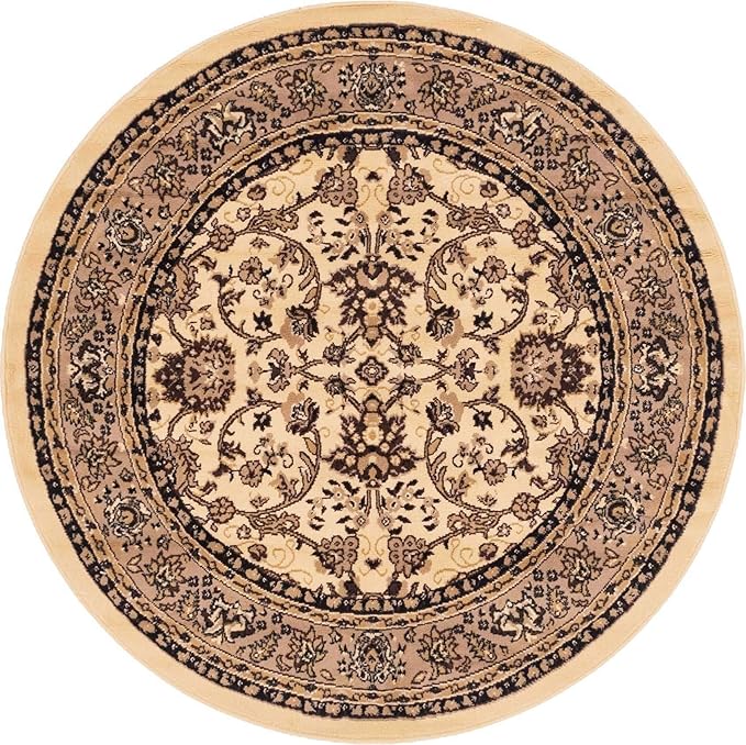 Unique Loom Sialk Hill Collection Area Rug - Washington (5' 1" Round Ivory/Black)