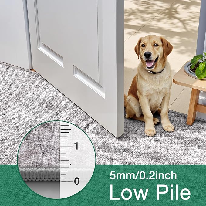 LUMI 8x10 Washable Neutral Area Rug, Ultra-Soft, Non-Slip, Low-Profile Grey Carpet with Enhanced Anti-Slip Backing for Living Room, Bedroom, Indoor Spaces, and Home Décor