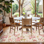 Lahome Vintage Floral 8x10 Area Rugs,Soft Living Room Rugs Boho Large Area Rug Machine Washable, Low Pile Pink Rugs for Bedroom Girls Carpet for Nursery Rug Playroom Dining Room(8'X10',Beige)