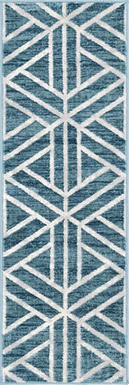 Rugs.com Lattice Trellis Collection Rug – 6 Ft Runner Blue Low-Pile Rug Perfect for Hallways, Entryways