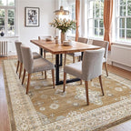 DEXI 10x14 Area Rug for Living Room, Washable Vintage Farmhouse Thin Rug Indoor Floor, Non Slip Stain Resistant Low Pile Carpet for Dining Room Bedroom Office, Light Brown