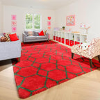 ONASAR Area Rugs for Living Room Bedroom, 5x8 Washable Fluffy Red and Dark Green Rug, Geometric Boho Soft Plush Shaggy Fuzzy Floor Carpet for Nursery Kids Girls Boys Teen Dorm Home Decor Aesthetic