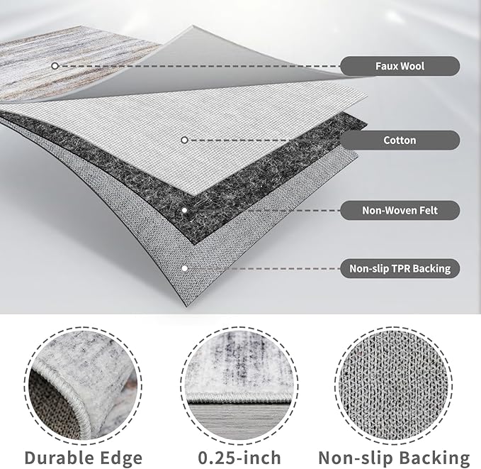 Washable Hallway Runner Rug for Home: Extra Long Runners for Entryway Living Room Dining Room - Stain and Water Resistant Rugs with Non-Slip Backing - Soft Low-Pile Carpet 2'6''x14' Beige Grey