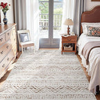 jinchan Boho 4x6 Neutral Area Rugs - Machine Washable Moroccan Soft Throw Rug Bohemian Diamond Design Non-Slip Carpet for Bedroom Entryway Living Room Kitchen Dining Room (4‘x6', Mocha)
