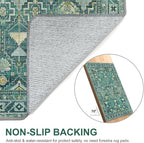 Bavni Washable Rug 6x9 Area Rug for Living Room Bedroom Dining, Washable Vintage Print Carpet, Ultra-Thin Chenille Low Pile Lightweight Rug with Non Slip Backing, Dark Green