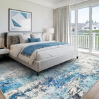 Washable Area Rugs for Living Room 9x12 - Large Neutral Modern Abstract Rug, Soft Low Pile Carpet with Non Slip Backing for Under Dining Room Table, Bedroom, Home, Office, Dorm - Blue Gray