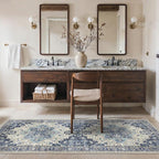 2'6''x6 Runner Rugs for Hallway, Machine Washable Non Slip Vintage Rugs, Low Pile Lightweight Soft Print Rug for enrtyway, Corridor, Home Office, Kitchen, Center Blue
