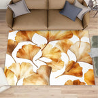 Golden Leaf Rugs for Bedroom - 4x5 Area Rug - 3D Ginkgo Leaf Rugs for Living Room, Modern Simple Art Rug, Non-Slip Washable Home Decor Carpet