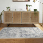 RUGGABLE Washable Vintage Area Rug – Sarrah Blue Quartz 3x5, Stain-Resistant, Non-Slip – Small Machine Washable Rugs for Living Room, Bedroom, Hallway, Entryway & Office–with Cushioned Pad