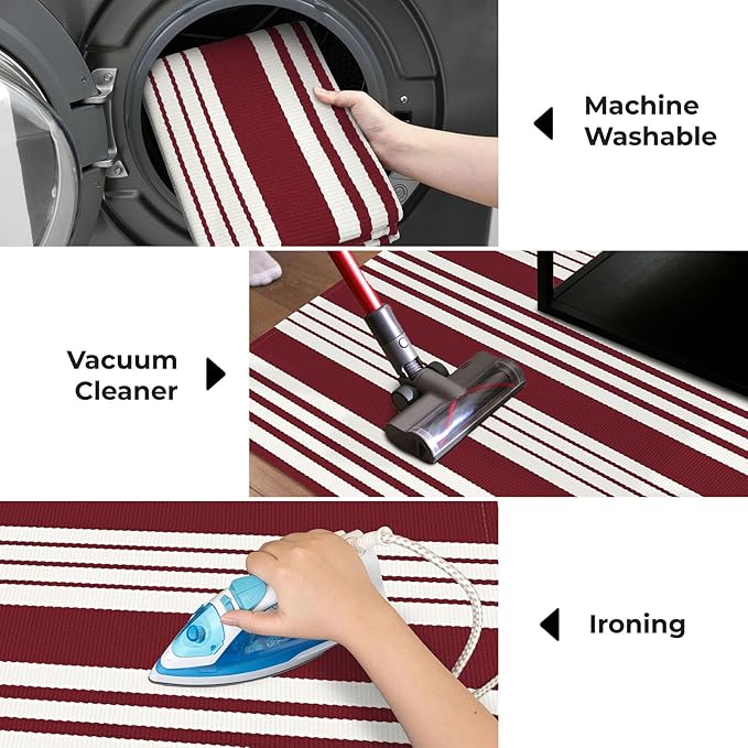 KOZYFLY Striped Outdoor Rug Red and White 27.5x43 Inches Front Door Rug Christmas Woven Area Rug Washable Indoor Doormats Entrance Mat for Holiday Kitchen Entryway Patio Front Porch