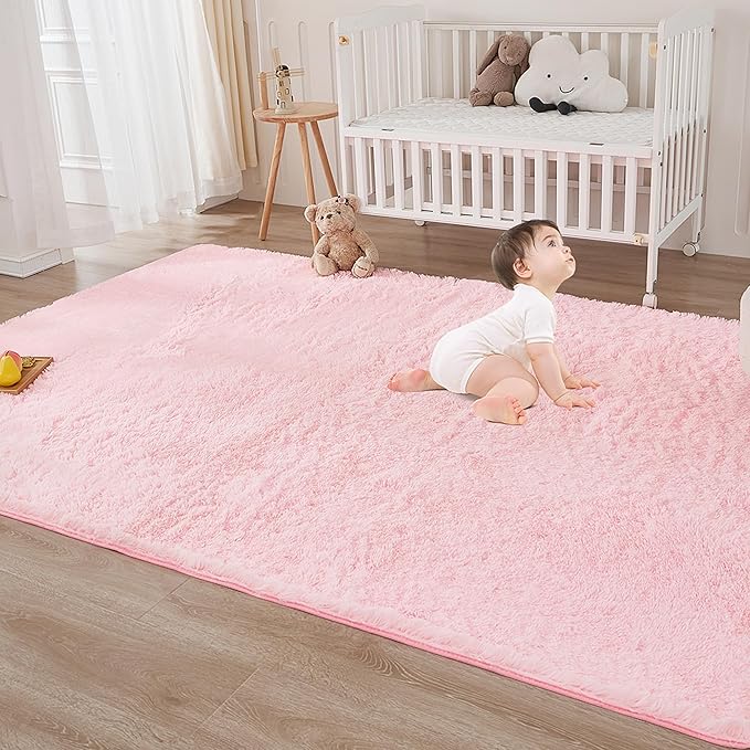 Andency Pink Soft Area Rugs for Living Room Bedroom, 3x5 Non-Slip Fluffy Shag Carpet, Indoor Floor Fuzzy Shaggy Living Room Plush Rug for Kids Dorm Nursery Home Decor Aesthetic