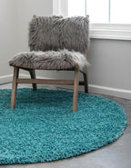 Unique Loom Solid Shag Collection Area Rug (7' 1" Round, Deep Aqua Blue)