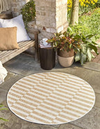 Unique Loom Outdoor Striped Collection Area Rug - Striped (7' 10" Round Taupe/Ivory)