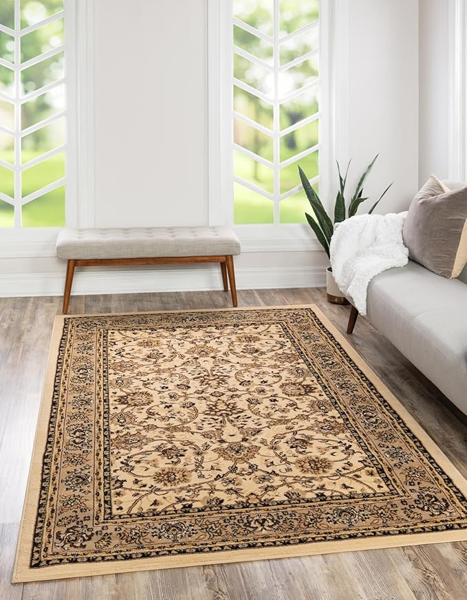 Unique Loom Sialk Hill Collection Area Rug - Washington (7' 1" x 10' Rectangle Ivory/Black)