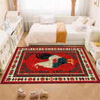 Vintage Rooster Area Rug,4x5ft,Beautiful Floral Border Country Style Rooster Rug，Colorful Retro Home Decoration Rugs，Washable Carpet for Living Room Bedroom Kitchen Farmhouse Office