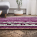 Antep Rugs Alfombras Modern Bordered 5x7 Non-Skid (Non-Slip) Low Profile Pile Rubber Backing Indoor Area Rugs (Purple, 5' x 7')