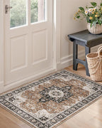 DEXI Area Rugs for Entryway 2x3, Washable Low Pile Vintage Traditional Entry Rug Non Slip, Small Indoor Door Mat for Bedroom Kitchen Entrance Hallway, Brown