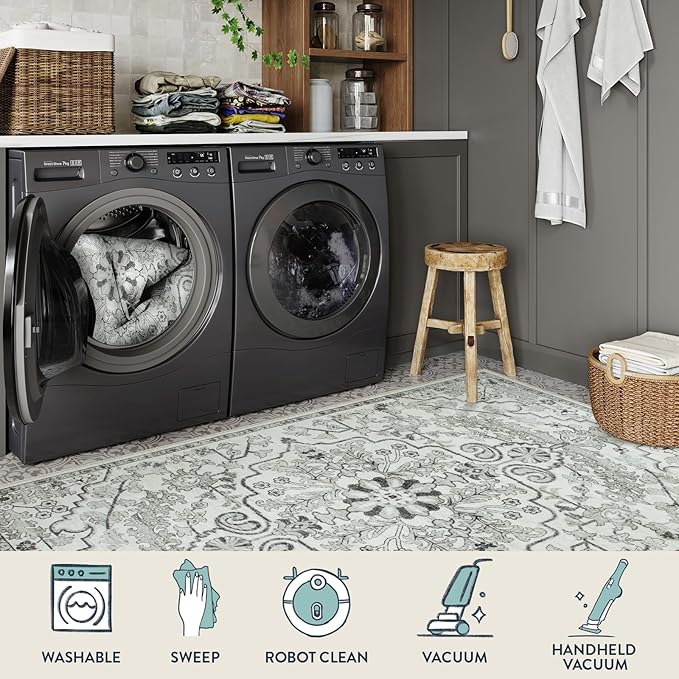 Lahome Bohemian Floral Medallion Runner Rug - 2x4 Beige Non Skid Laundry Room Rug Runner Hallway Runners, Distressed Soft Machine Washable Indoor Accent Carpet Runners for Bedside Entryway