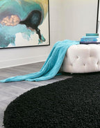 Unique Loom Solid Shag Collection Area Rug (5' 1" x 8' Oval, Jet Black)