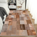 Patchwork Rug, Washable 5x7 Rug for Living Room, Geometric Brown Patterned Indoor Carpet, Patchwork Decor for Home, Bedroom, Soft Non Slip Thin Design FER8