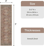 Bavni Washable Runner Rug 2x7, Non Slip Long Hallway Rug, Vintage Print Low Pile Ultra Thin Washable Carpet for Kitchen Bedroom, Brick