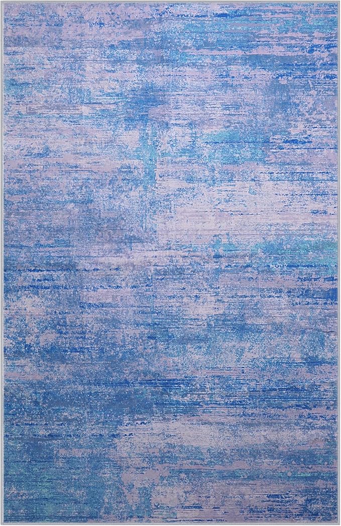 8x10 Abstract Area Rugs for Living Room, Modern Washable Indoor Rug for Bedroom, Thin Soft Large Non-Slip Carpet for Dining Room Home Office Farmhouse Decor - Abstract Blue Purple
