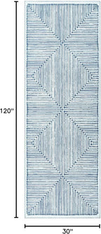 Bloom Rugs Washable Non-Slip 10 ft Runner - Blue/Ivory Striped Runner for Entryway, Hallway, Bathroom, and Kitchen - Exact Size: 2.5' x 10'