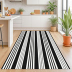 KOZYFLY Black and White Striped Outdoor Rug 4x6 Ft Area Rug Washable Indoor Outdoor Rug Hand Woven Cotton Door Mat Outdoor Carpet for Front Door Entryway Patio Porch Living Room