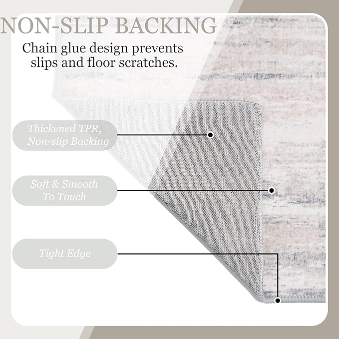 MUJOO Small Rug Washable,2x3 Area Rugs for Entryway Entry Entrance Bedroom Bathroom,Modern Abstract Low Pile Throw Rug,Front Door Mat Non Slip Accent Neutral Carpet Indoor Beige and Grey