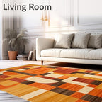 Flatwoven High Traffic Area Rug 6x9, Orange Rust Copper Abstract Geometric Shape, Non Slip, Stain Resistant, Washable Area Rugs for Living Room, Bedroom (Orange, 6x9)