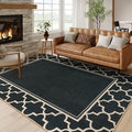 Moynesa Moroccan Easy Jute Outdoor Rug 8x10, Black Washable Living Room Rug Indoor Outdoor Patio Rug Non Slip, Geometric Farmhouse Carpet for Backyard Bedroom Dining Room