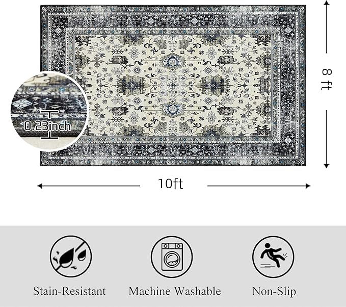 Area Rug Non Slip Machine Washable Ultra Soft Living Room/Bedroom/Kitchen/Outdoor/Classroom White Gray, 8'×10'