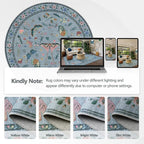 4ft Washable Round Rug - Bug Rugs for Living Room Non-Slip Low Pile Soft Ultra-Thin Machine Washable Circle Carpet for Bedroom, Entryway, Nursery, Kitchen, Home Office (4' Round Blue)