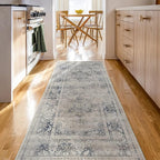 RUGGABLE Washable Vintage Runner Rug – Sarrah Blue Quartz 2.5x10, Stain-Resistant, Non-Slip Hallway Runner – Machine Washable Rug for Hallway, Entryway, Living Room & Kitchen–with Cushioned Pad