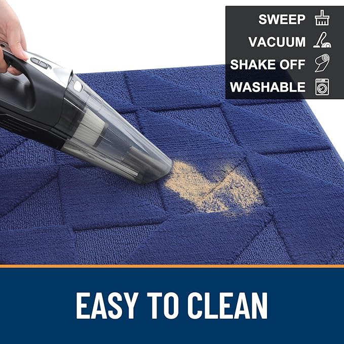 OLANLY Door Mats Indoor, Non-Slip, Absorbent, Dirt Resist, Entrance Washable Mat, Low-Profile Inside Entry Doormat for Entryway (59x36 inches, Navy)