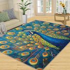 Peacock Area Rug 8x10-8x10 Rug, Wonderful Peacock Rugs for Living Room, Teal Turquoise Carpet, Peafowl Washable Area Rugs for Bedroom, Aesthetics Carpet - Peafowl Home Decor & Gifts