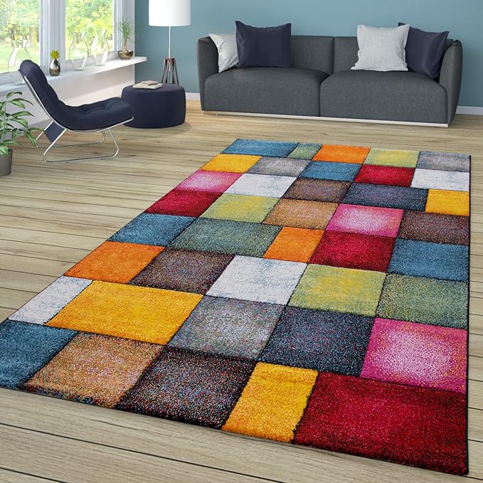 Paco Home Colorful Living Room Rug Checkered Design with Squares Multicolor, Size: 2' x 3'7"