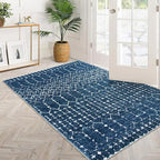 Lahome Moroccan Blue 3x5 Non-Slip Washable Soft Rug for Bedroom Floor Throw, Geometric Print Distressed Indoor Modern Rug for Entryway, Dining Room, Bathroom