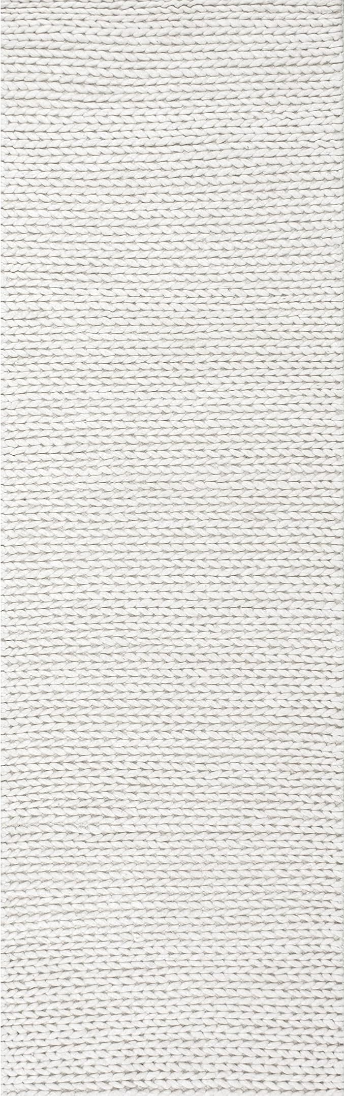 Nuloom Penelope Off-White/Ivory, 2'6" x 6', Hand-Braided, Wool & Cotton, Soft and Textured, High Traffic, Stain Resistant, Easy Clean, Durable Runner for Bedroom, Living Room, Dining, Entryway
