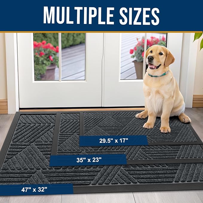 Kitinjoy Front Door Mat Outside Entrance, Sturdy Natural Dirt Trapper, Heavy Duty Rubber Doormat, Low Profile Non-Slip Backing, Easy Clean Floor Mat for Indoor Outdoor Entry, 29.5X17 Inch, Grey