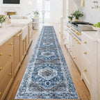 KOZYFLY Runners for Hallways 2.6x20 Ft Extra Long Washable Kitchen Thin Runner Rug Boho Runner Rug for Entryway Indoor Blue Printed Oriental Faux Wool Stair Floor Carpet Runner for Stair Kitchen Hall